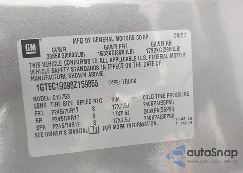 2008 GMC Sierra 1500 Sle1 from USA, damaged, VIN 1GTEC19098Z159855